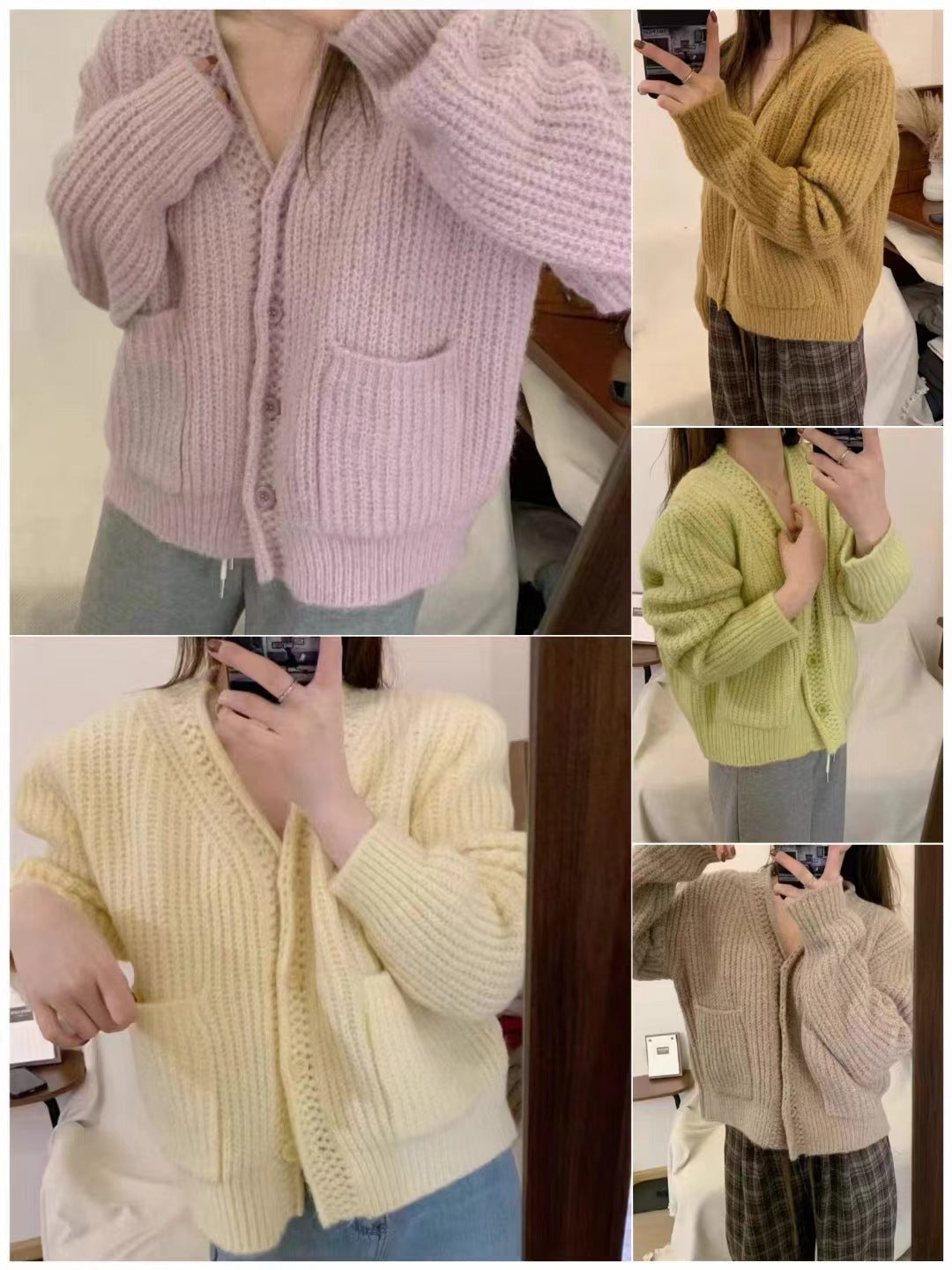 Simple Ins Solid Color Cardigan Jacket V-neck Warm Sweater