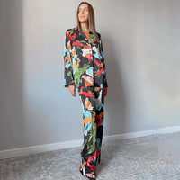 Women's Fashion Print Top Wide Leg Pants Suit