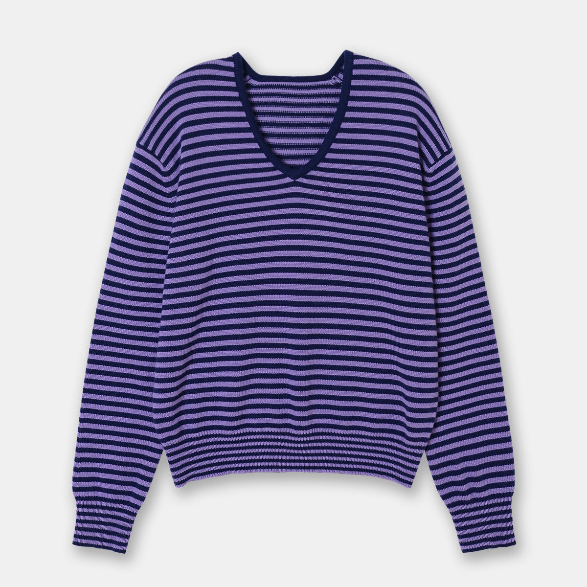 Drop-shoulder Sleeve Thin Woolen Sweater Ultra-fine Mernu Wool V-neck Striped Knitted Top