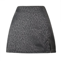 Women's Leopard Print High Waist Slit Short Skirt Jacquard