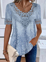 Women's Garden Collar Printed Short-sleeved Top