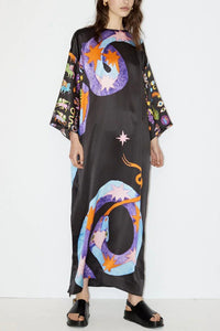 Women's Retro Loose Long Sleeve Printed Long Dress