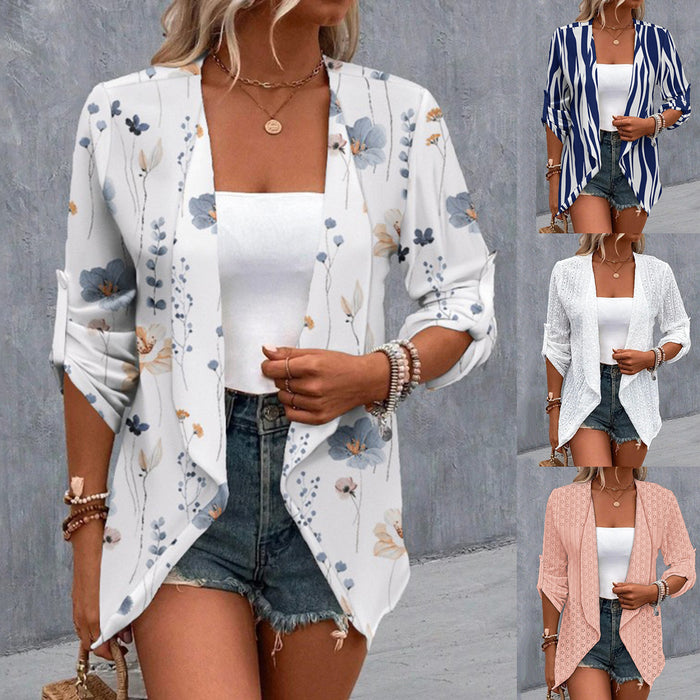 Women's Fashion Long Sleeve Casual Rolled Sleeves Cardigan Jacket