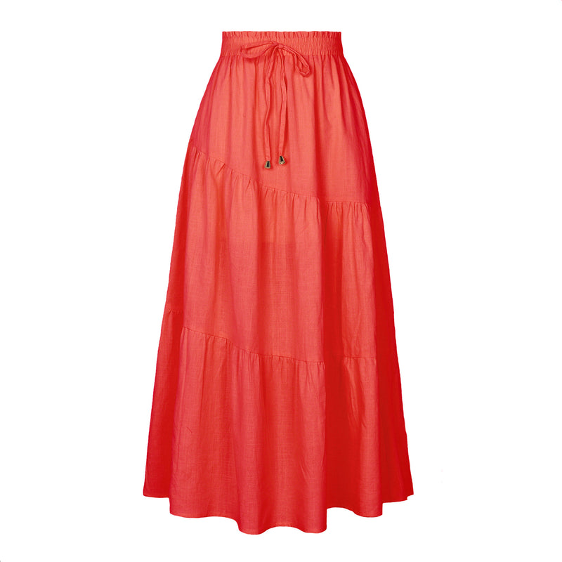 Women's High Waist Long Skirt Elastic Waist