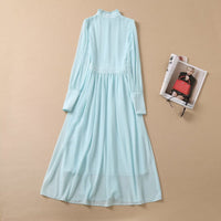 Wooden Ear Collar Bag Buckle Decorative Chiffon Big Swing Long Sleeve Dress