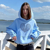 Trendy Skeleton Rhinestone Loose Hooded Sweater