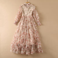 Heavy Industry Fungus Gold Thread Embroidery Pearl Stand Collar Long Sleeve Dress