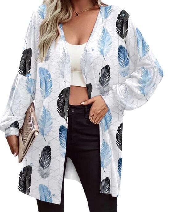 Printed Long Sleeve Fashion Cardigan Knitted Coat Women