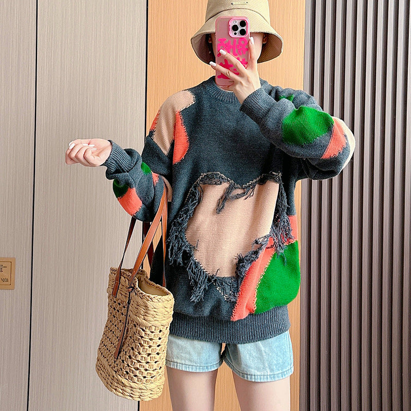 Women's Loose Pullover Multicolor Idle Style Autumn Top