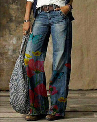 Plus Size Women's Artistic Floral Pattern Pants