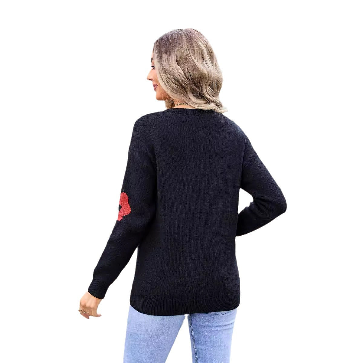 Plus Size Sweater V-neck Long Sleeve Flower Knitted