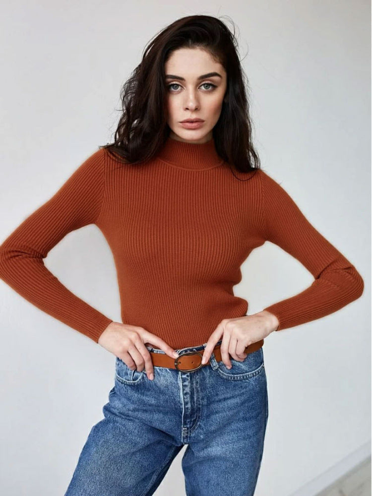 Women's Fashion Simple Pure Color Half Collar Sweater