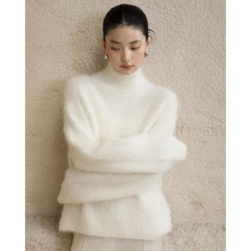 Gray Mohair Turtleneck Sweater For Women