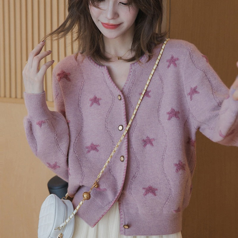 V-neck Cardigan Gentle Outer Wear Knitted Button Soft Glutinous Sweater