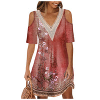 Women's Printing Off-the-shoulder V-neck Dress