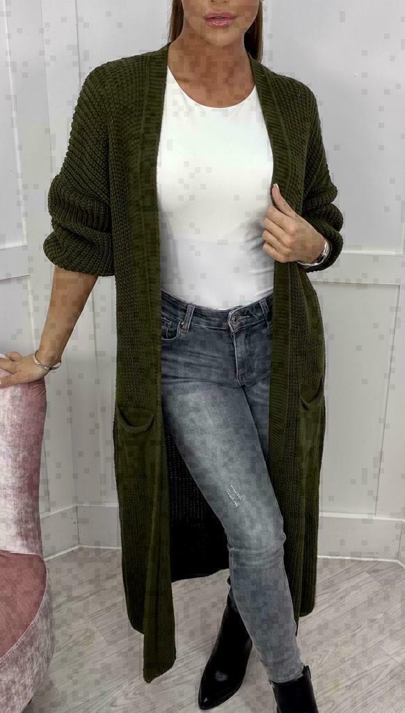 Solid Color Knitwear Pocket Cardigan Mid-length Sweater Women's Coat