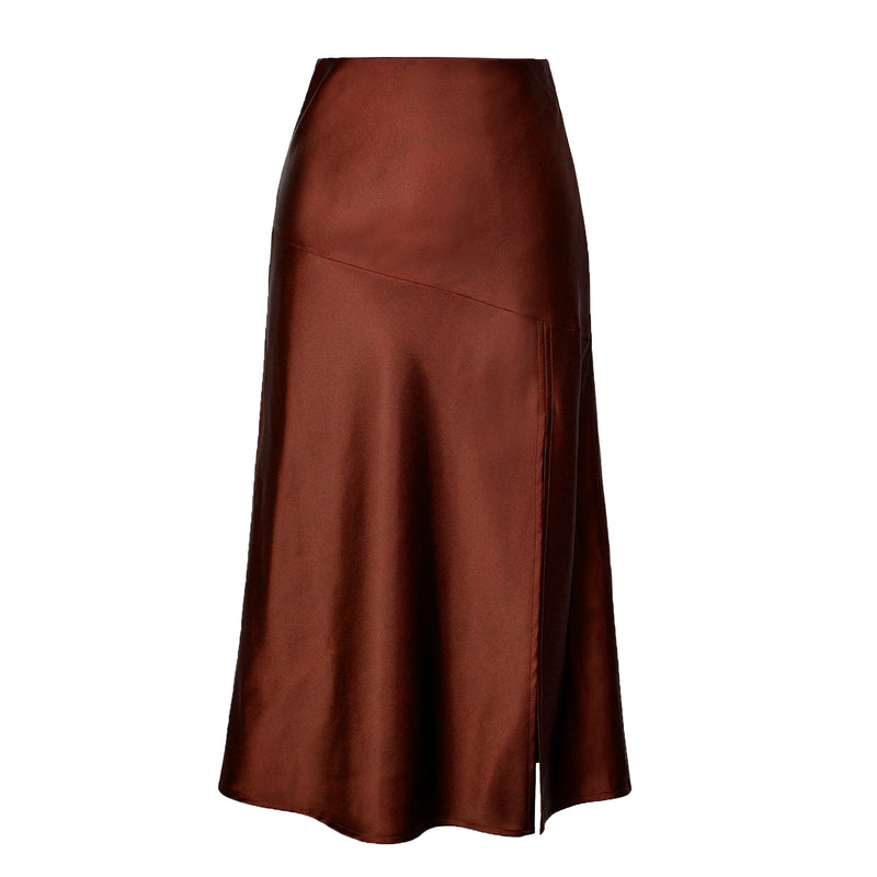 Women's High Waist Glossy Satin Skirt Slit