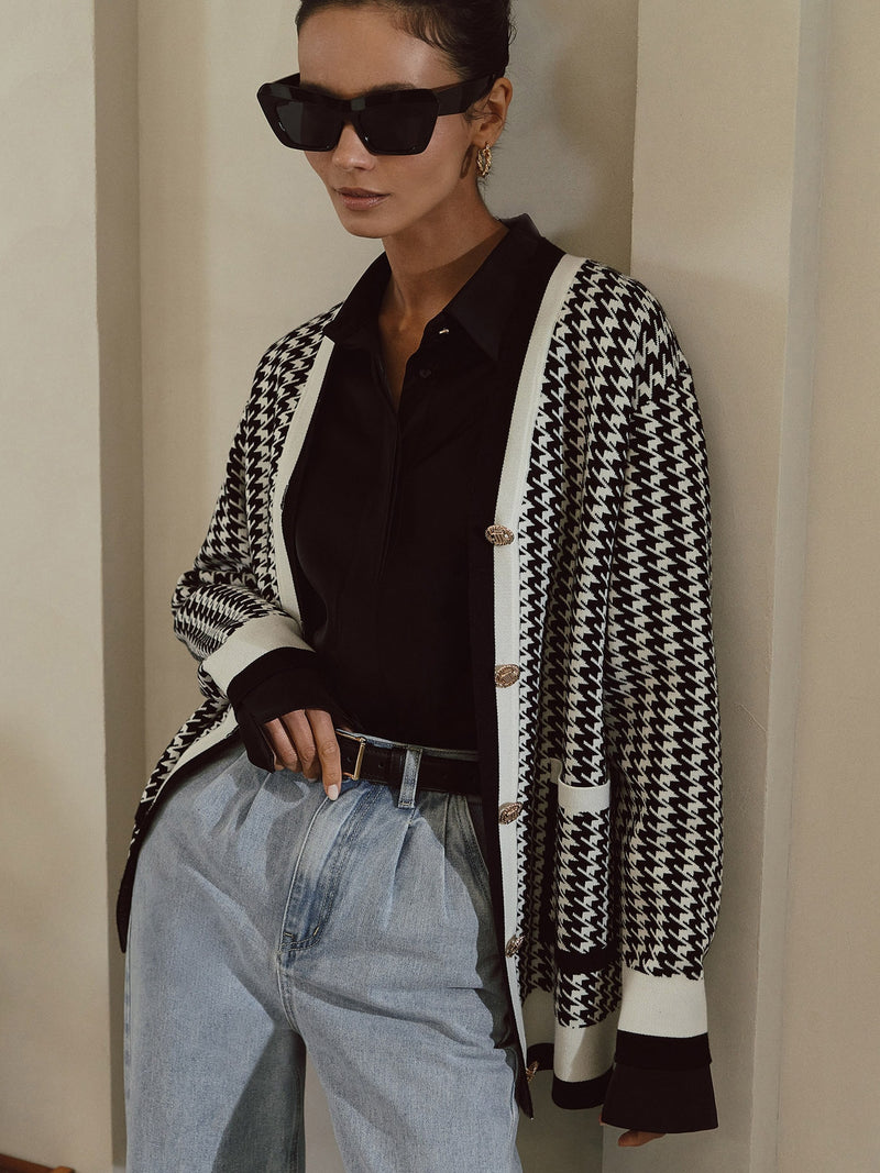 Women's Fashion Loose Casual Houndstooth Sweater