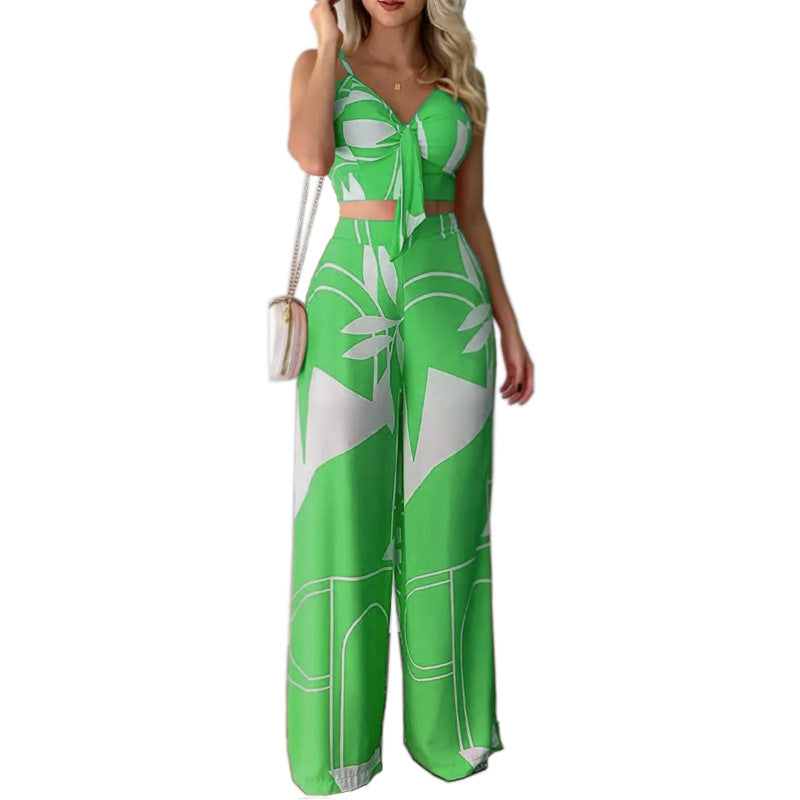 Women's Tube Top Lace-up Wide-leg Pants Suit