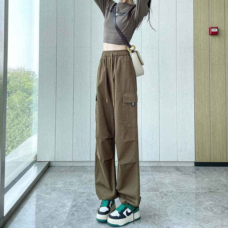 Drawstring Tooling Style High Waist Design Sense Ankle-tied Sports Wide-leg Pants