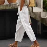 Stitching Women's Clothes Casual Pants Elegant Cotton And Linen Ol Cropped Pants