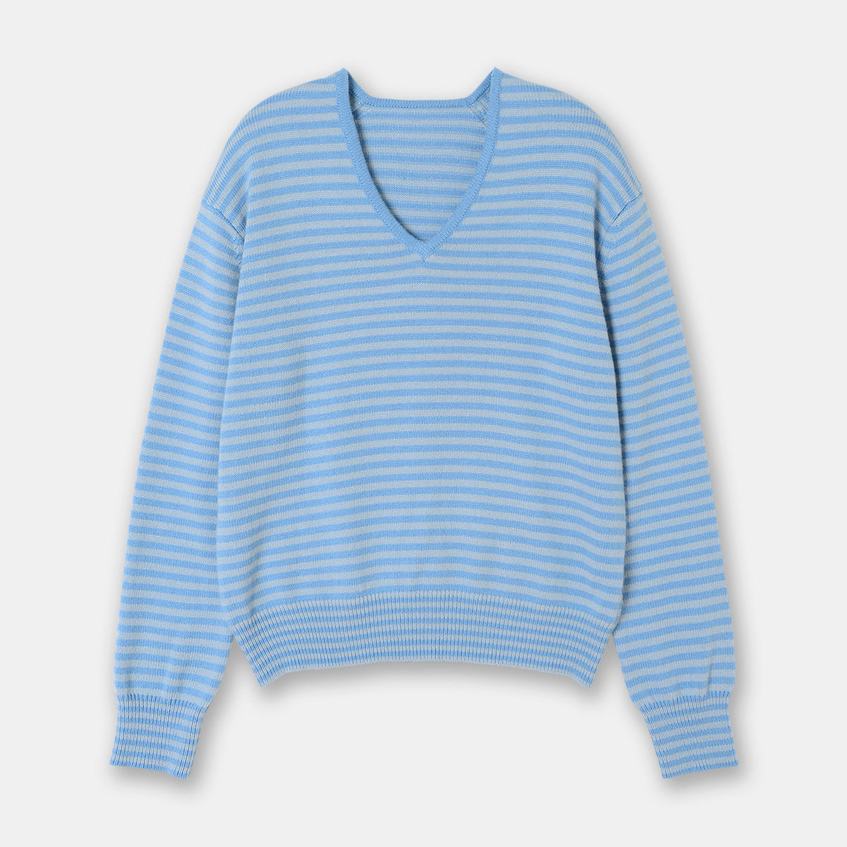 Drop-shoulder Sleeve Thin Woolen Sweater Ultra-fine Mernu Wool V-neck Striped Knitted Top