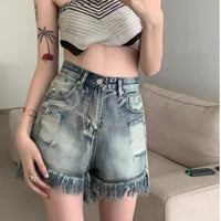 High Waist Slimming Hot Girl American Plus Size Hot Pants Frayed A Tassel