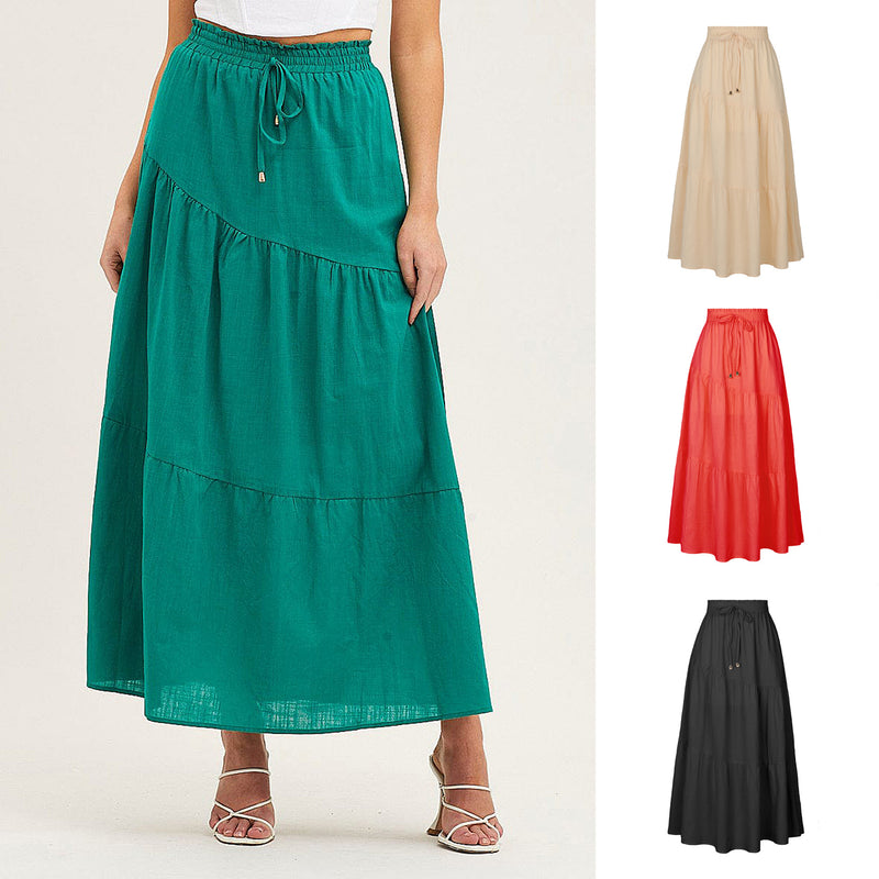 Women's High Waist Long Skirt Elastic Waist