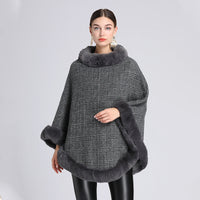 Women's Imitation Rabbit Fur Collar Shawl Cape Loose Pullover