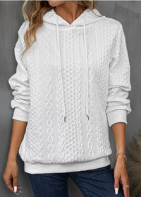 Plus Size Casual Jacquard Hooded Lace-up Long Sleeve Sweatshirt