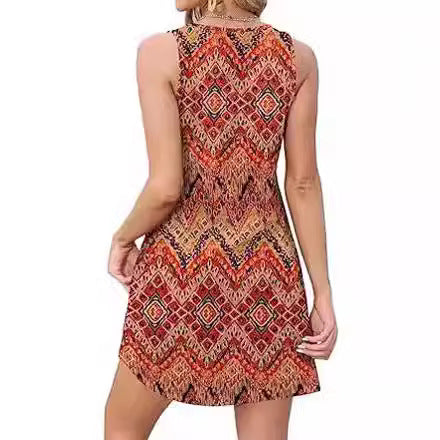 Women's Beach Vacation Sleeveless V-neck Loose Dress