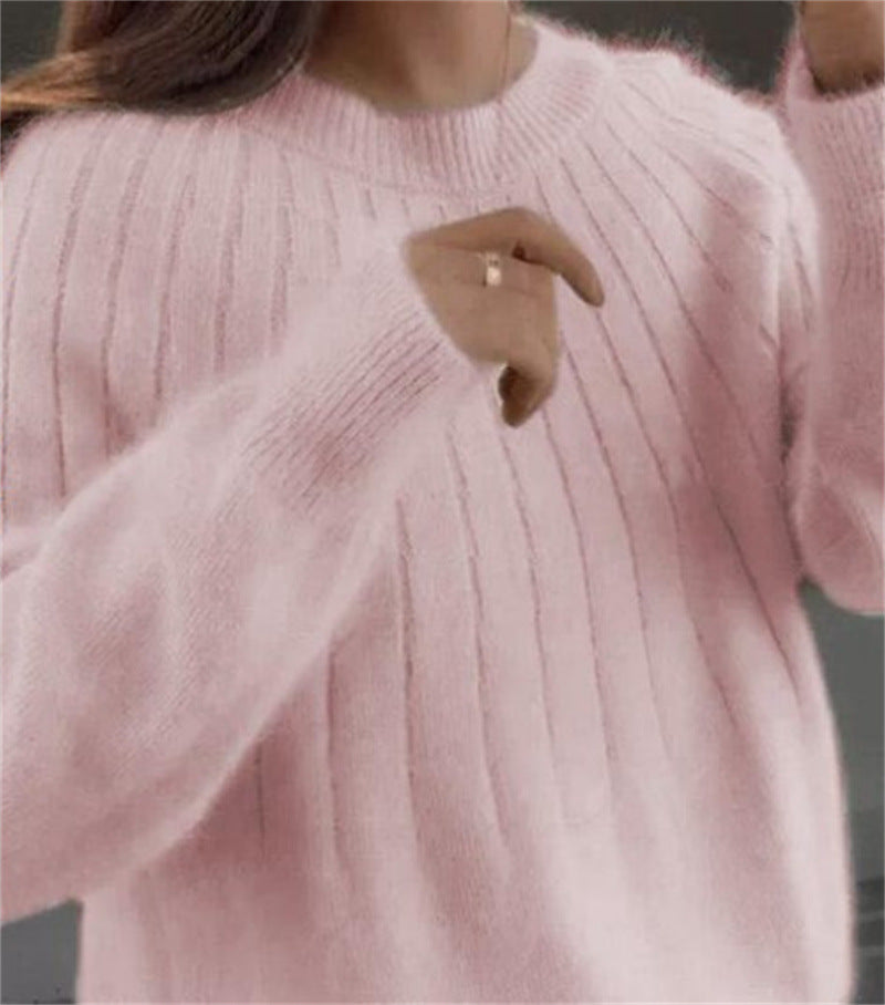 Women's Sweater Solid Color Short Pullover Round Neck