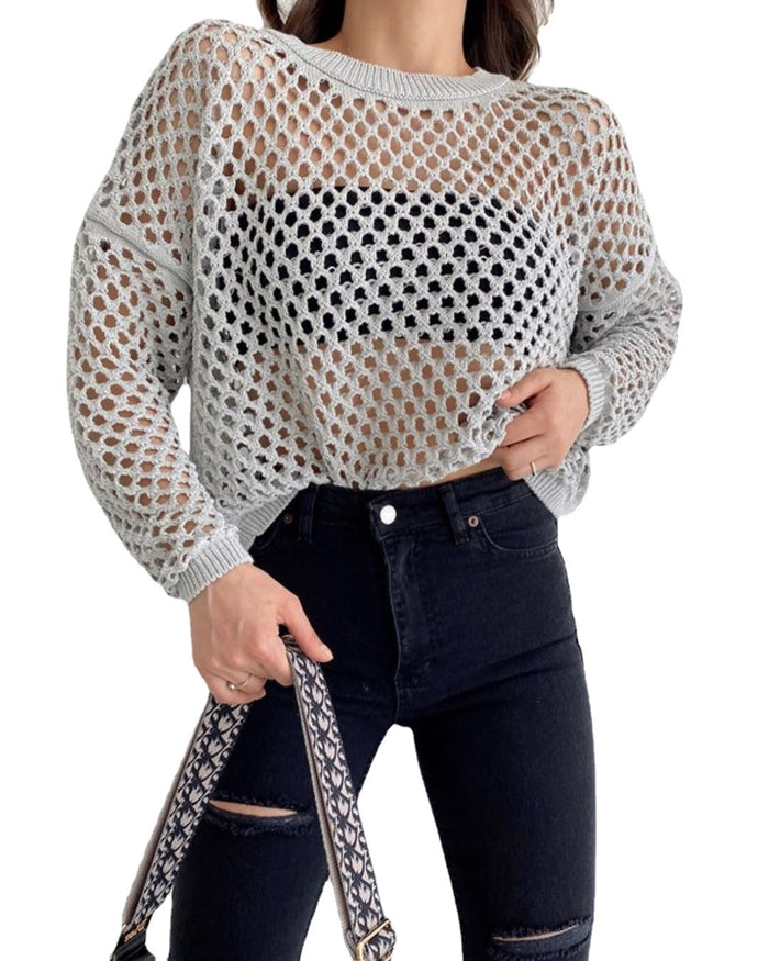 Women's Stylish Loose Round Neck Hollow Out Sweater