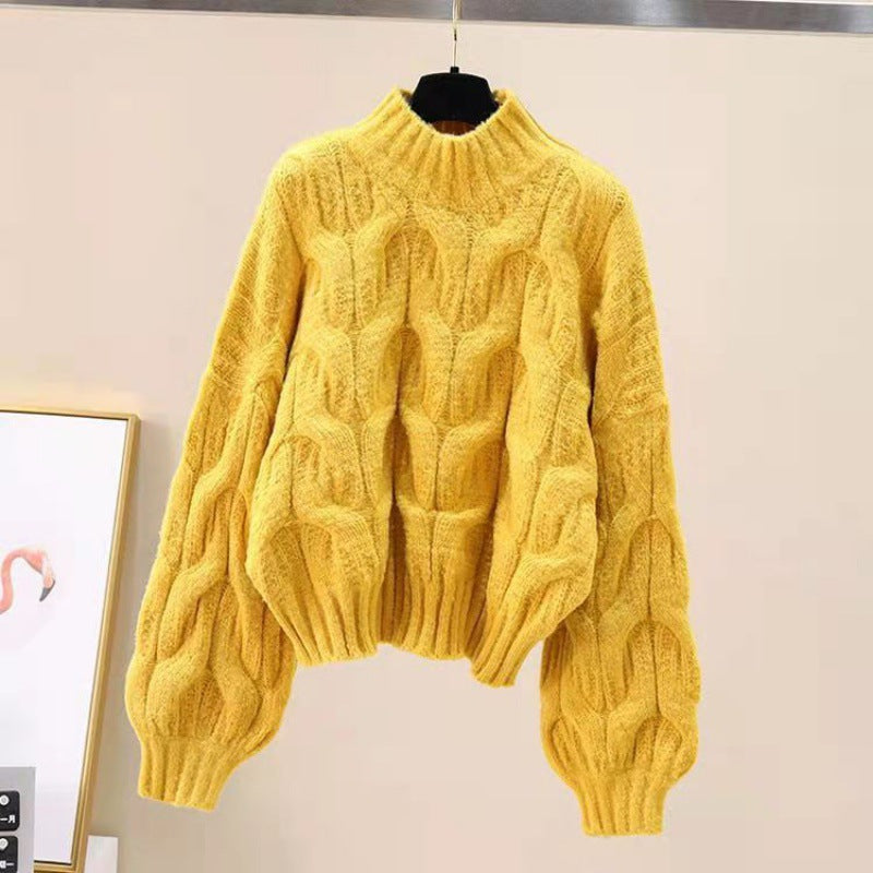 Women's Loose Round Neck Cable-knit Sweater