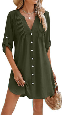 Women's Beach V-neck Buttons Dress