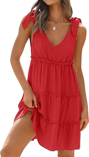 Women's Sleeveless V-neck Flounce Dress