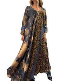 V-neck Loose Leopard Print Long Dress Women