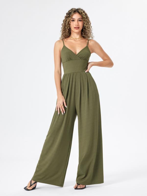 Commuter Pocket V-neck Dress Solid Color Women's Jumpsuit