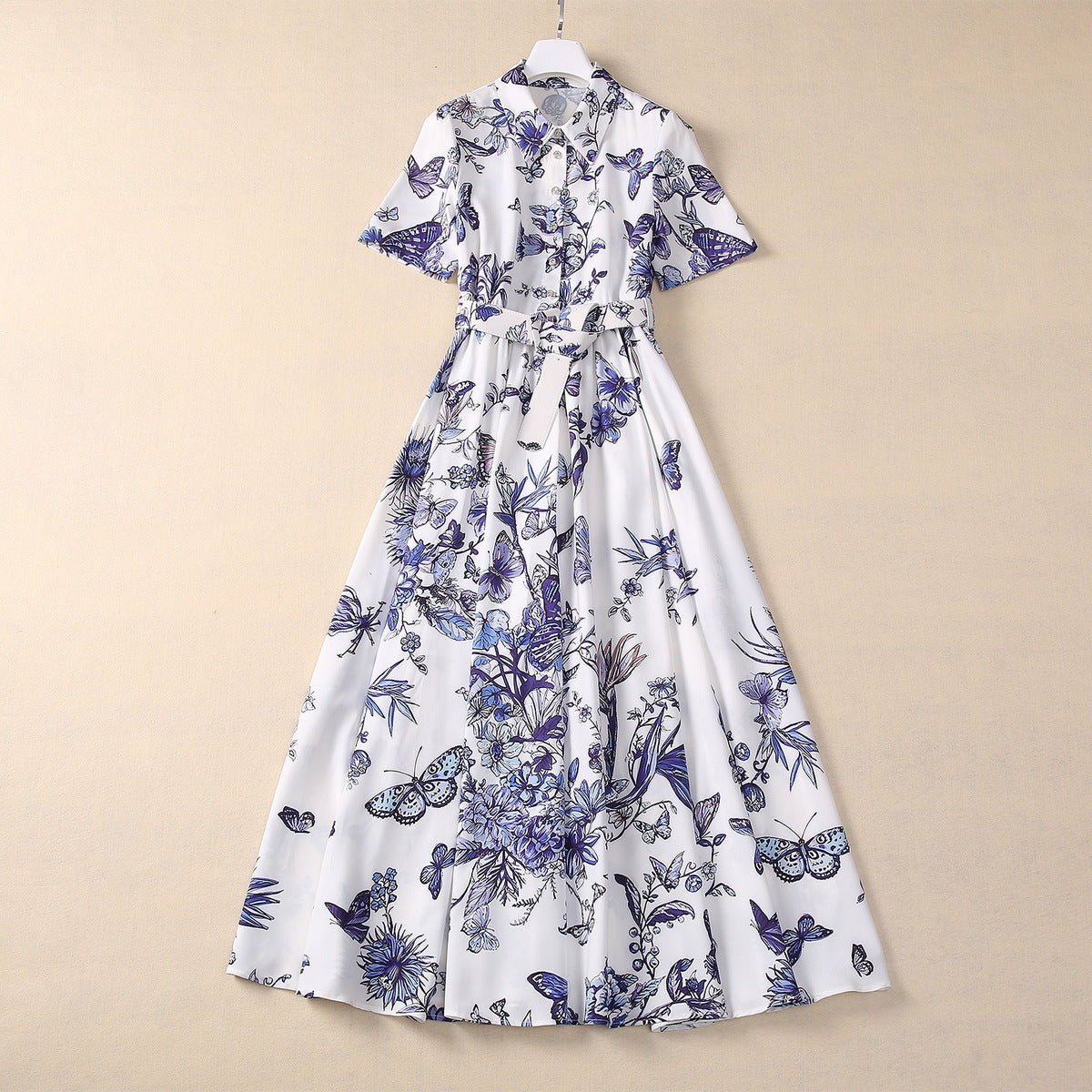 Four-sided Elastic Flower Butterfly Print Dress