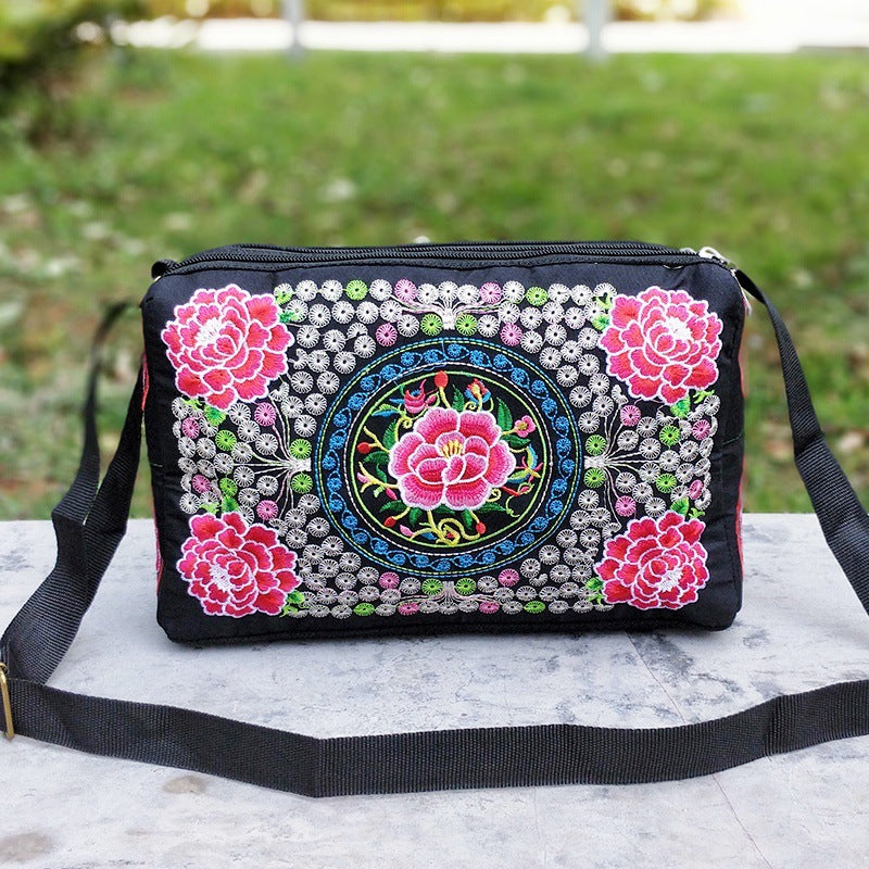 Female Antique Double Sided Embroidery One-shoulder Crossbody Bag