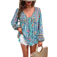 Women's Holiday Floral Print Long Sleeve Shirt