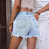 Women's High Waist Raw Hem Ripped Denim Shorts