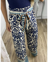 Women's Fashion Printing Belt Loose Casual Trousers