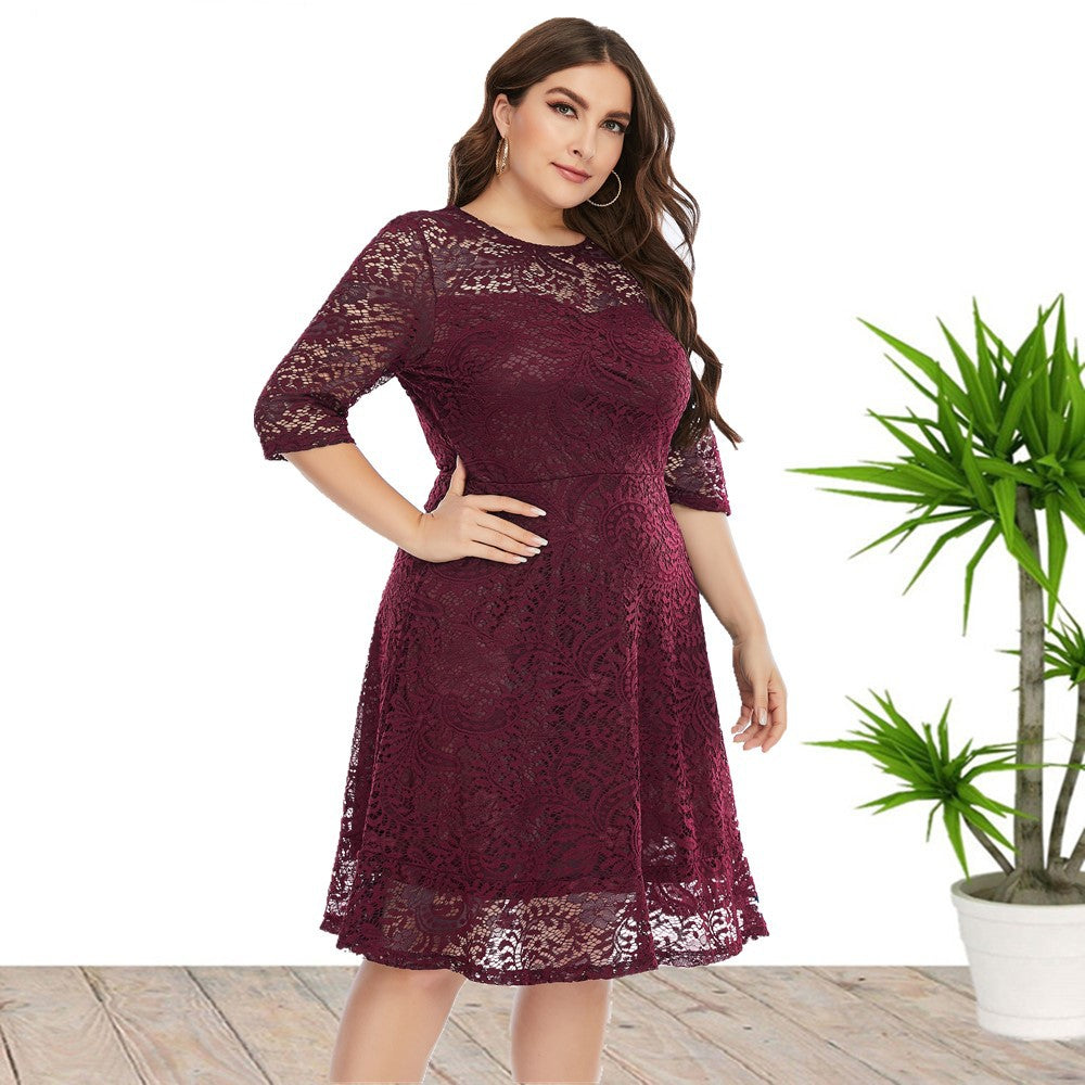 Women's Fashion Lace Mid-length Dress