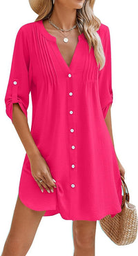 Women's Beach V-neck Buttons Dress