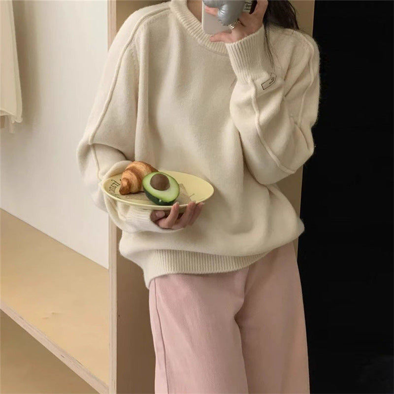 Women's Solid Color Round Neck Knitted Bottoming Shirt