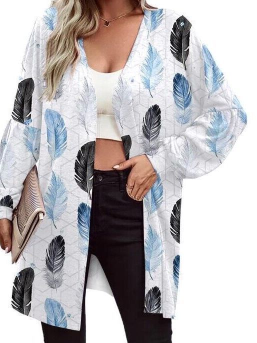 Printed Long Sleeve Fashion Cardigan Knitted Coat Women