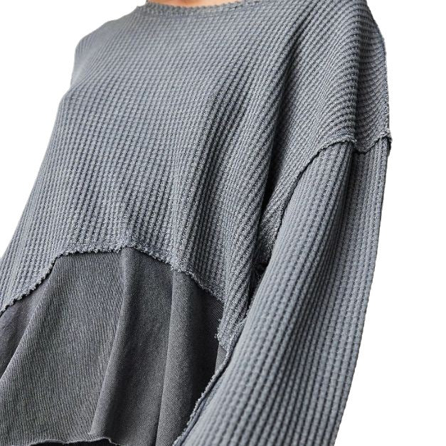 Women's Waffle Loose Stitching Irregular Sweater