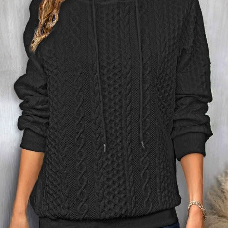 Plus Size Casual Jacquard Hooded Lace-up Long Sleeve Sweatshirt