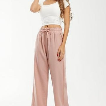 Women's Elastic Waist Pleated High Waist Straight-leg Pants Loose